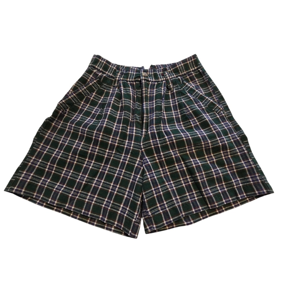 Vintage 70s 80s Palmettos Plaid Shorts Women 7 High Waist Pleated Preppy Cotton
